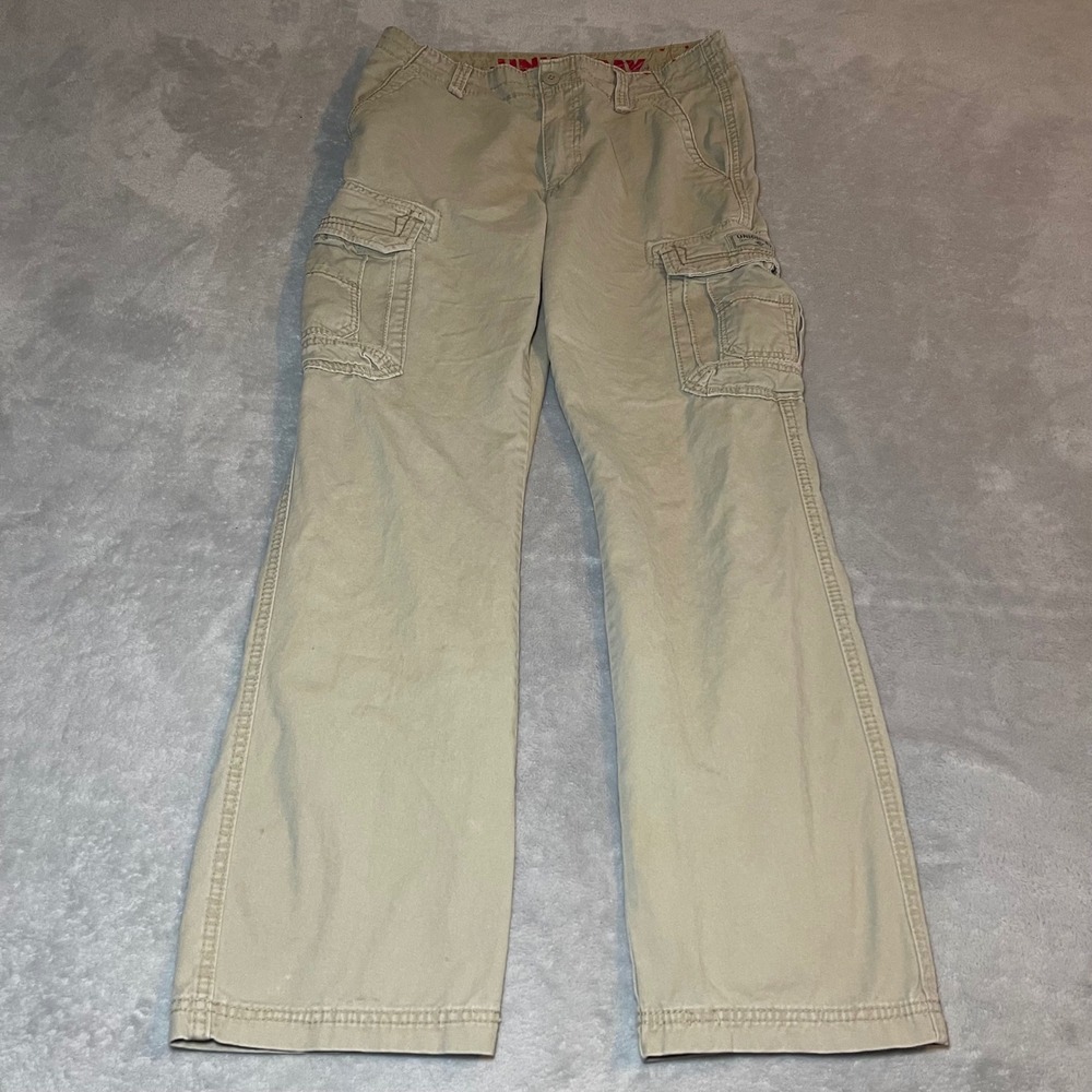 Vintage Y2K Unionbay Men Cargo Pants Khaki Tan Cotton Straight Leg 32x34 Relaxed